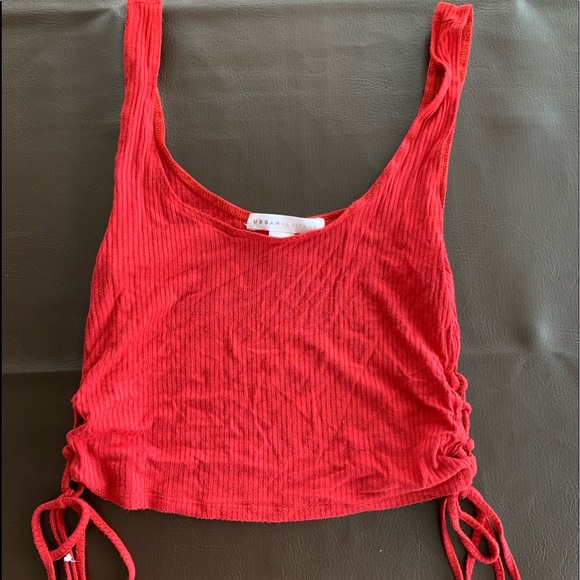 Red Ribbed Texture Crop Top - Picture 3 of 5